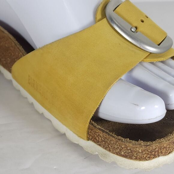 Birkenstock Women's Madrid Big Buckle EU 38 US 7 Yellow Nubuck Slide Sandals - Picture 15 of 16